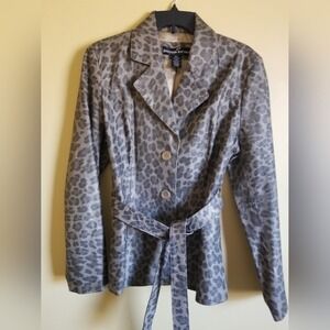 Joseph Israel Women's Belted Jacket Cheetah Belted Lined Button Fall Size Large